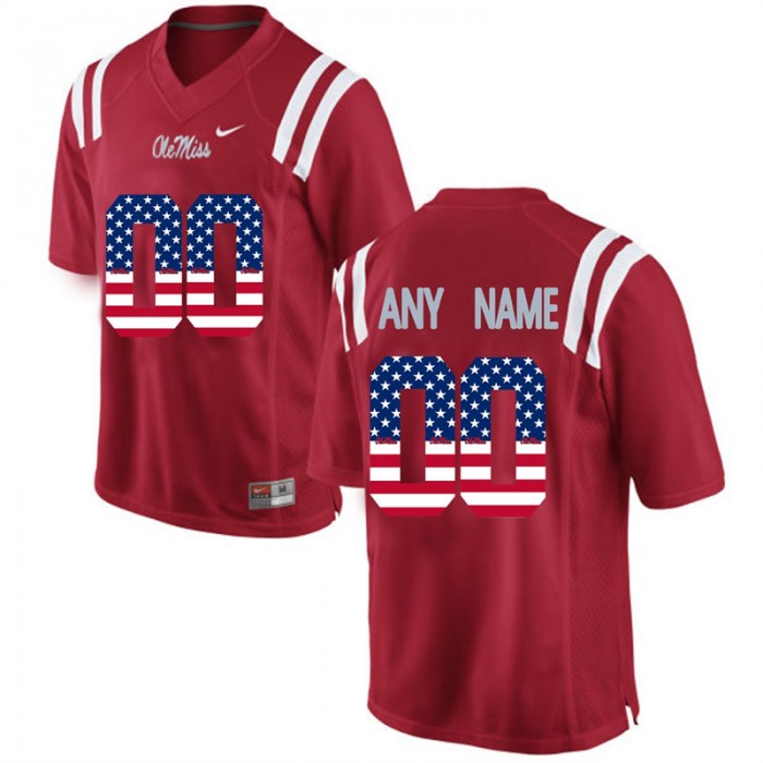 Male Ole Miss Rebels #00 Red Custom College Football Limited Jersey US Flag Fashion