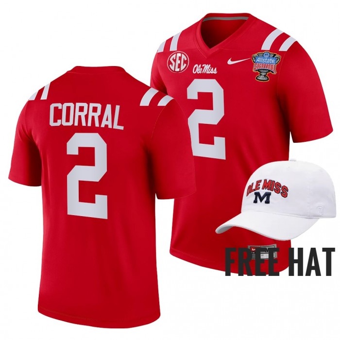 Ole Miss Rebels Matt Corral 2022 Sugar Bowl Red College Football Playoff Jersey Free Hat