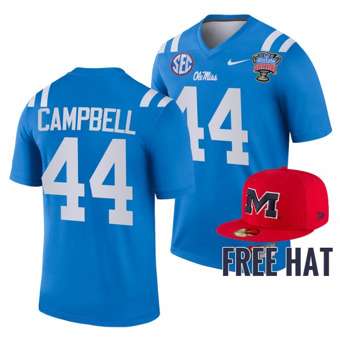 Chance Campbell Ole Miss Rebels 2022 Sugar Bowl Blue Free Hat 44 Jersey Men