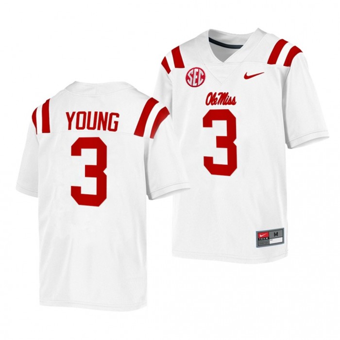 Isheem Young Ole Miss Rebels College Football White 2022 Game 3 Jersey Men