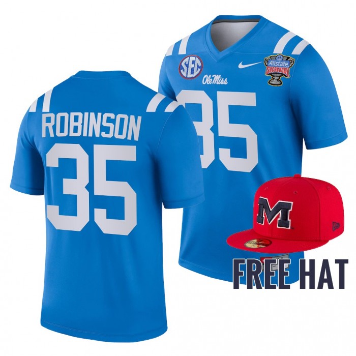 Mark Robinson Ole Miss Rebels 2022 Sugar Bowl Blue Free Hat 35 Jersey Men