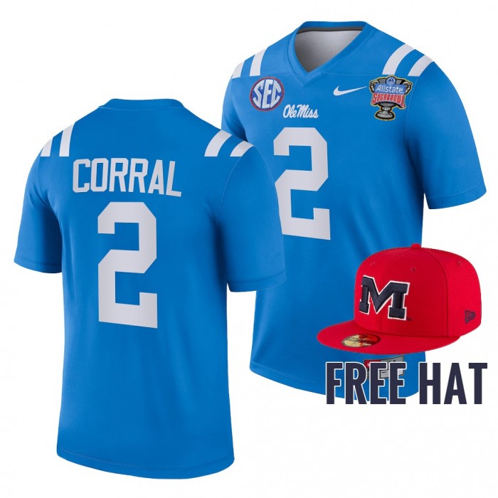 Matt Corral Ole Miss Rebels 2022 Sugar Bowl Blue Free Hat 2 Jersey Men