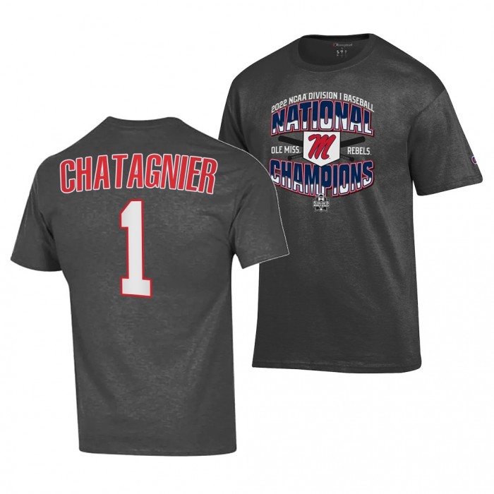 Ole Miss Rebels Peyton Chatagnier 2022 College World Series Champions #1 Charcoal Locker Room T-Shirt