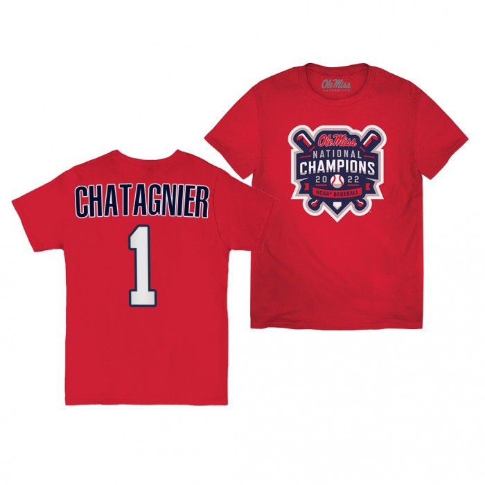 Peyton Chatagnier Ole Miss Rebels 2022 College World Series Champions Official Logo T-Shirt Red #1