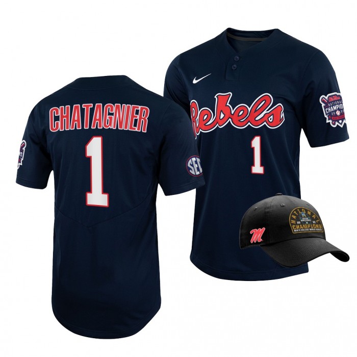 Ole Miss Rebels Peyton Chatagnier 2022 College World Series Champions Free Hat Navy #1 Jersey