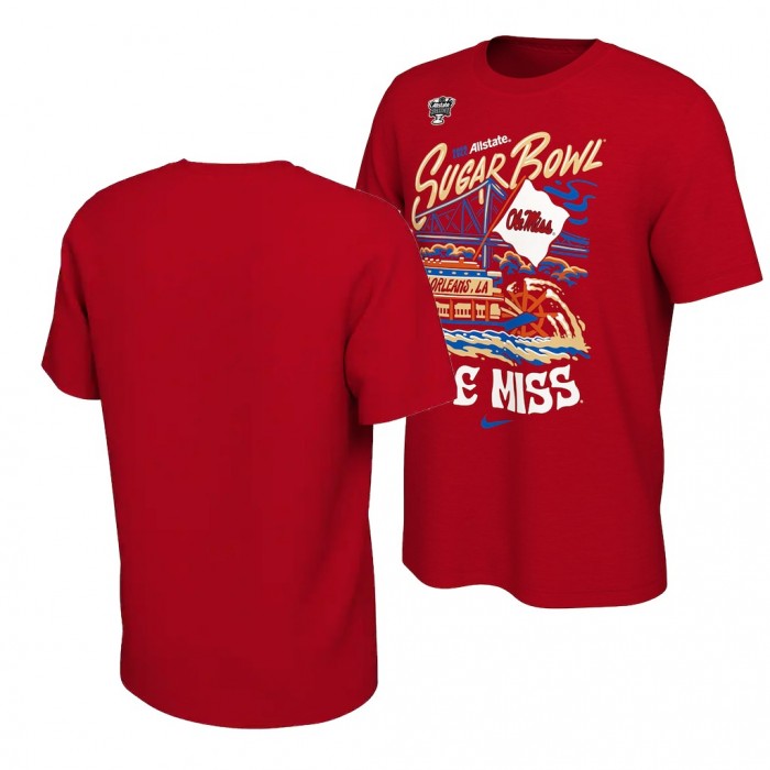 Ole Miss Rebels Red 2022 Sugar Bowl Illustrated T-Shirt Men