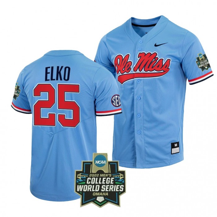 Tim Elko Ole Miss Rebels #25 Blue 2022 College World Series Baseball Jersey