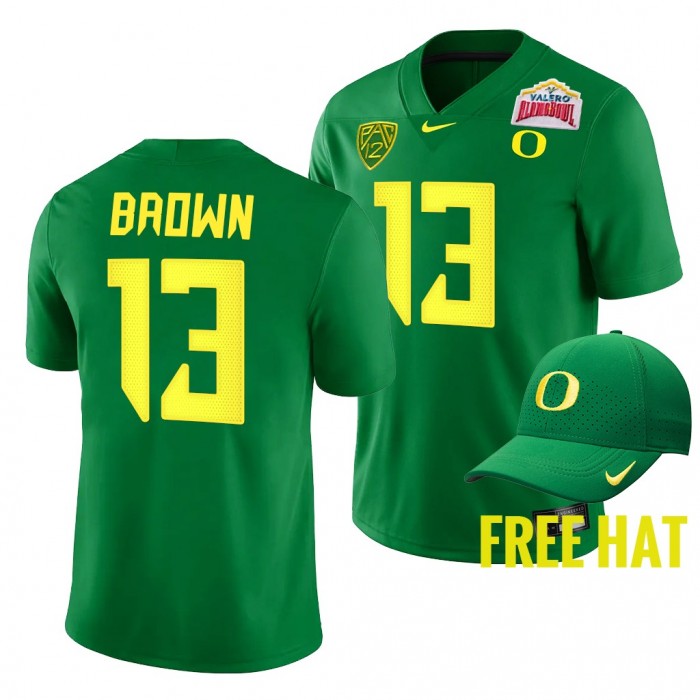 Oregon Ducks Anthony Brown 2021 Alamo Bowl Green Pac-12 North Division Champions Jersey Free Hat
