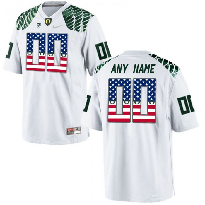 Male Oregon Ducks #00 White Custom College Football Limited Jersey US Flag Fashion