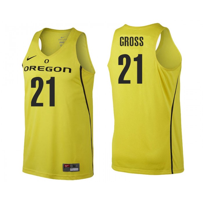 Male Evan Gross Oregon Ducks Yellow NCAA College Basketball Player Tank Top Jersey