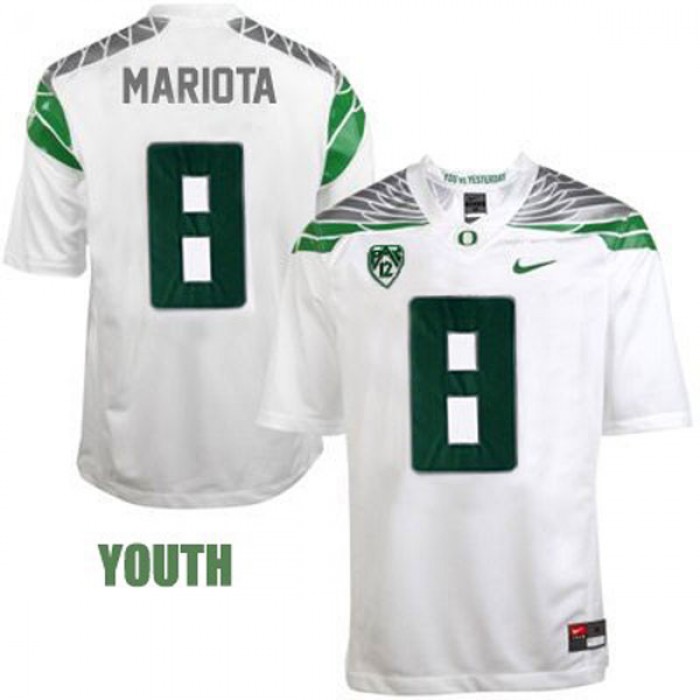 Oregon Ducks #8 Marcus Mariota White Football Youth Jersey
