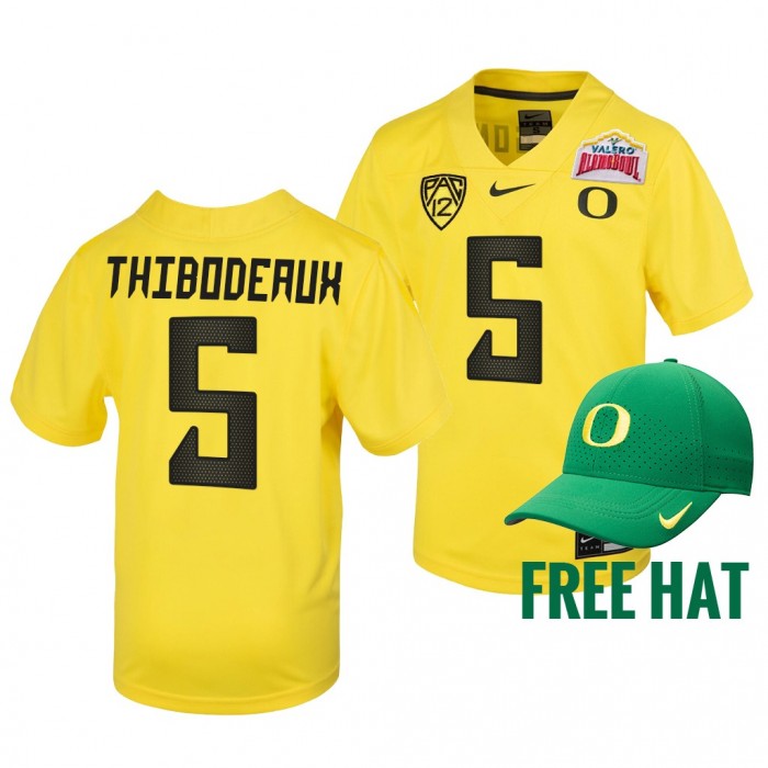 Kayvon Thibodeaux Oregon Ducks Yellow 2021 Alamo Bowl Free Hat Youth Jersey