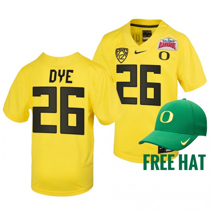 Travis Dye Oregon Ducks Yellow 2021 Alamo Bowl Free Hat Youth Jersey