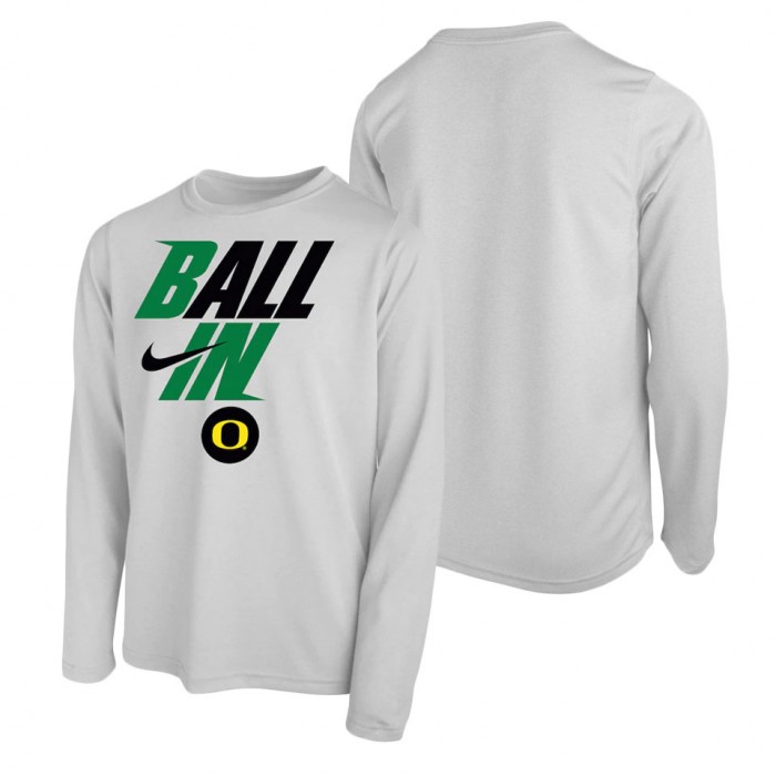Oregon Ducks Nike Youth Ball In Bench Long Sleeve T-Shirt White