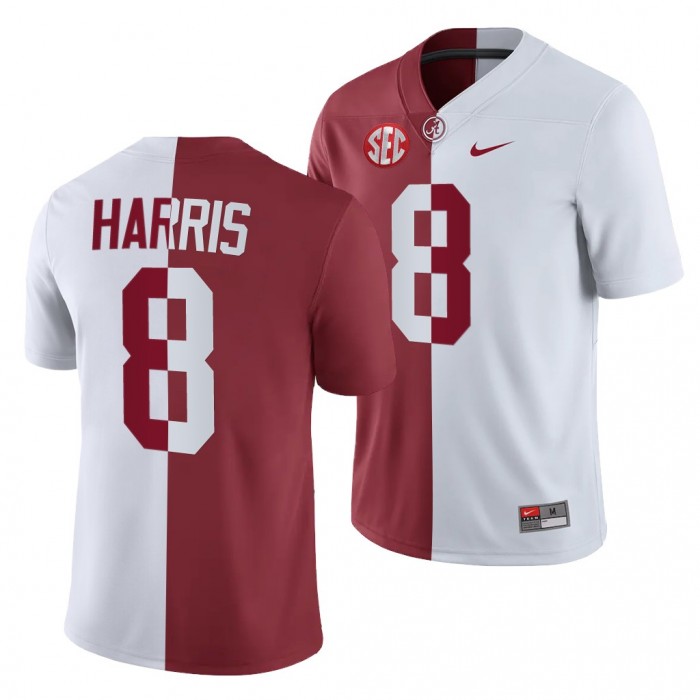 Alabama Crimson Tide Christian Harris 8 White Crimson Split Jersey For Men