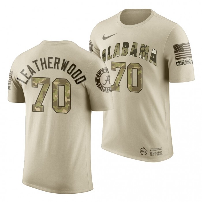 Alabama Crimson Tide Alex Leatherwood Oatmeal Desert Camo 2019 OHT Military Appreciation NCAA Football T-Shirt