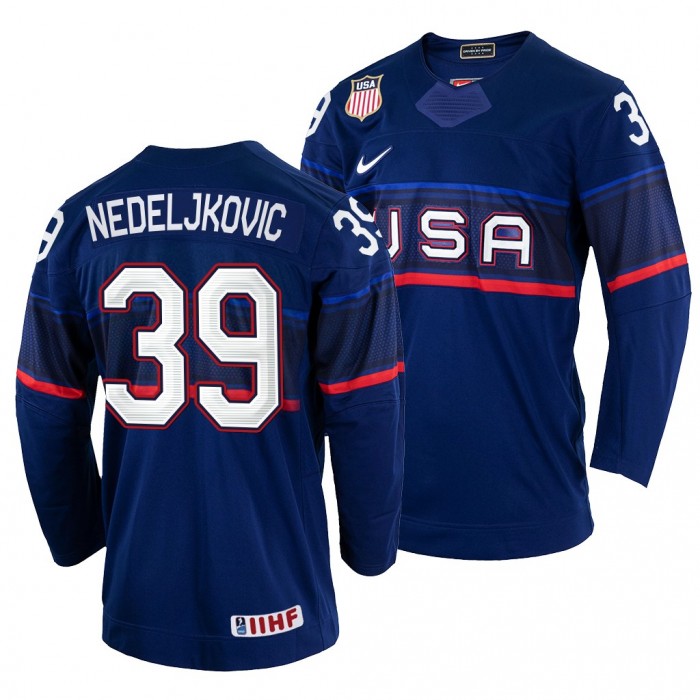 Alex Nedeljkovic Navy USA 2022 IIHF World Championship Jersey