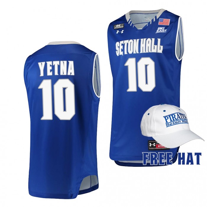 Alexis Yetna #10 Seton Hall Pirates 2021-22 College Basketball Free Hat Blue Jersey