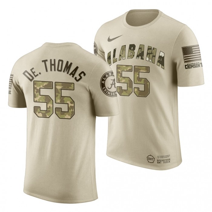 Alabama Crimson Tide Derrick Thomas Oatmeal History Player 2019 OHT Military Appreciation NCAA Football T-Shirt