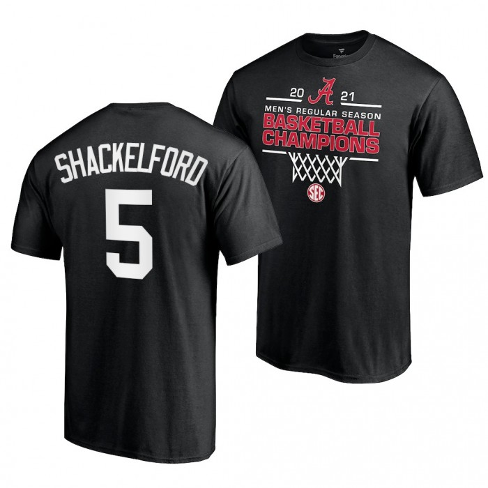 Alabama Crimson Tide Alabama Crimson Tide Jaden Shackelford Black 2021 SEC For Men Basketball Regular Season Champions T-Shirt