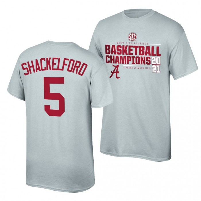 Alabama Crimson Tide Alabama Crimson Tide Jaden Shackelford Gray 2021 SEC For Men Basketball Regular Season Champions Top Of The World T-Shirt