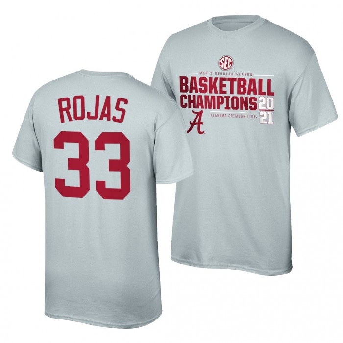 Alabama Crimson Tide Alabama Crimson Tide James Rojas Gray 2021 SEC For Men Basketball Regular Season Champions Top Of The World T-Shirt