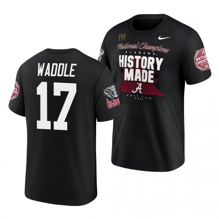 Alabama Crimson Tide Jaylen Waddle Black 2020 National Champions T-Shirt