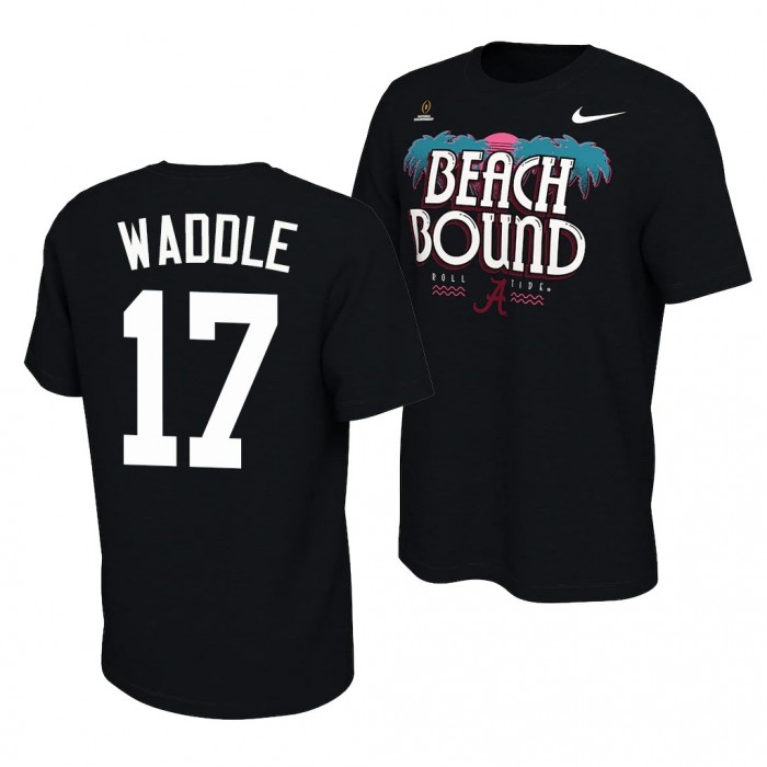 Alabama Crimson Tide Alabama Crimson Tide Jaylen Waddle Black 2021 National Championship College Football Playoff T-Shirt