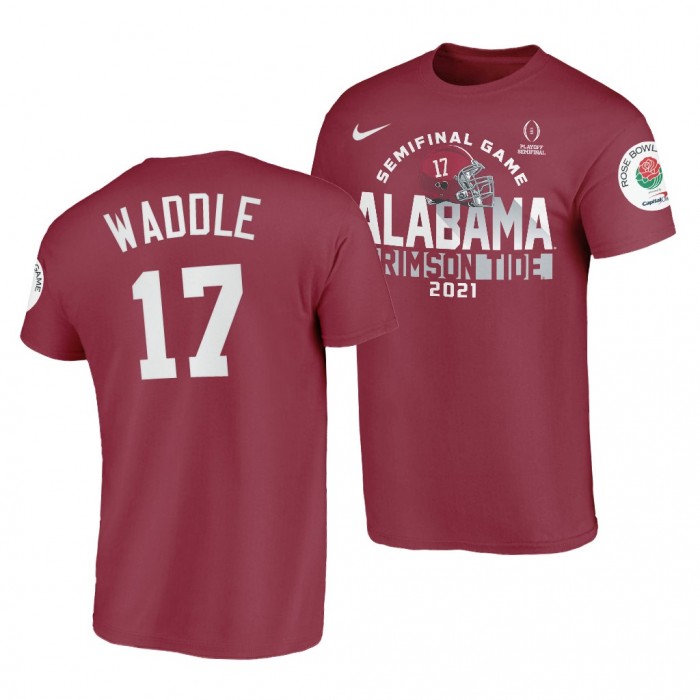 Alabama Crimson Tide Alabama Crimson Tide Jaylen Waddle Crimson 2021 Rose Bowl T-Shirt