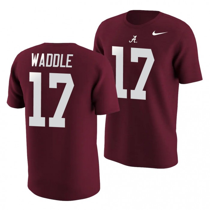 Alabama Crimson Tide Jaylen Waddle Crimson College Football For Men Name & Number T-Shirt