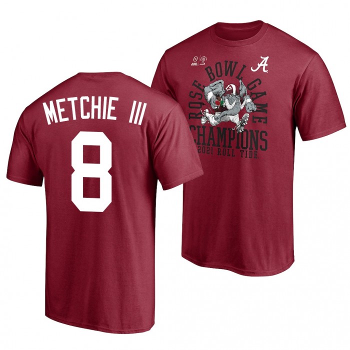 Alabama Crimson Tide Alabama Crimson Tide John Metchie III Crimson 2021 Rose Bowl Champions College Football Playoff T-Shirt