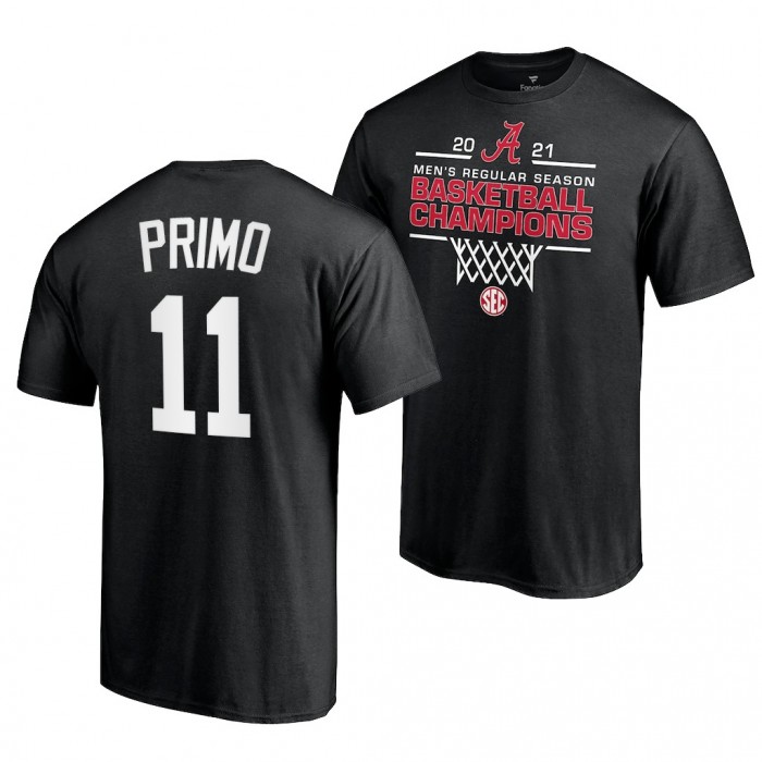 Alabama Crimson Tide Alabama Crimson Tide Joshua Primo Black 2021 SEC For Men Basketball Regular Season Champions T-Shirt