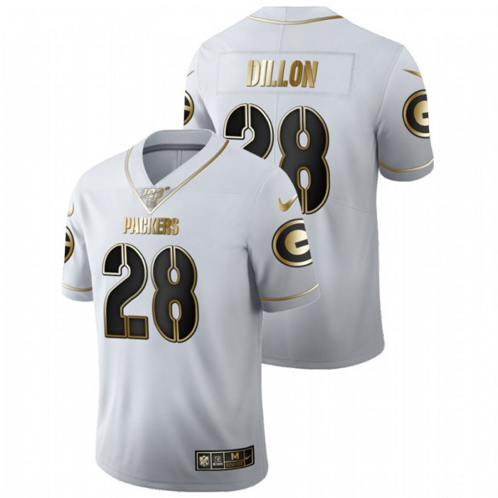 AJ Dillon 2020 NFL Draft Golden Edition White Jersey For Men