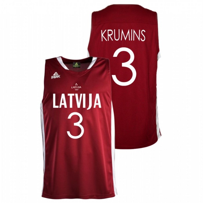 3x3-Latvia Basketball Edgars Krumins Red 2021 Tokyo Olymipcs First Gold Medal Jersey