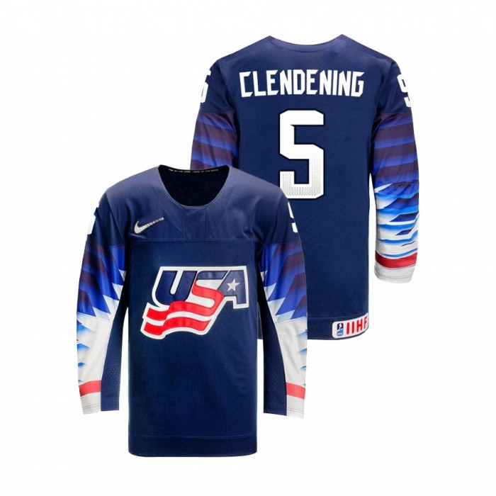 Adam Clendening USA Team 2021 IIHF World Championship Navy Away Jersey