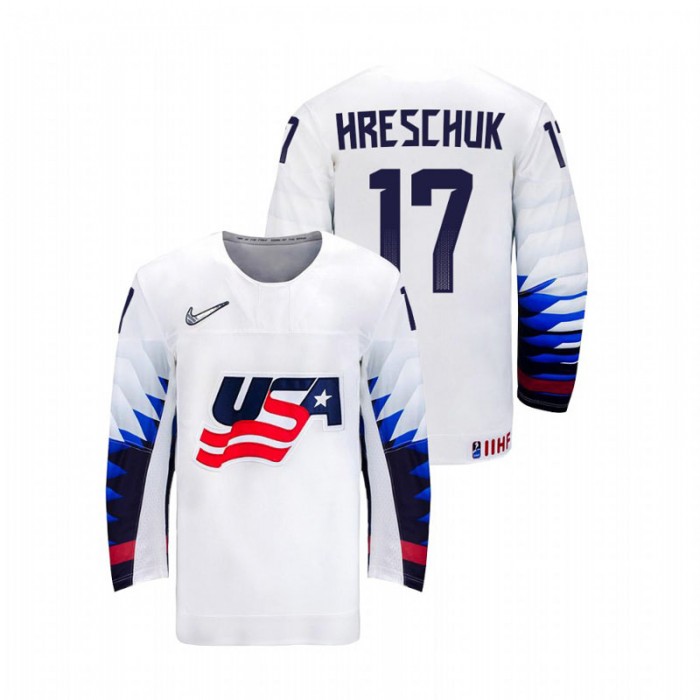 Aidan Hreschuk USA Team 2021 IIHF Ice Hockey U18 World Championship White Home Jersey