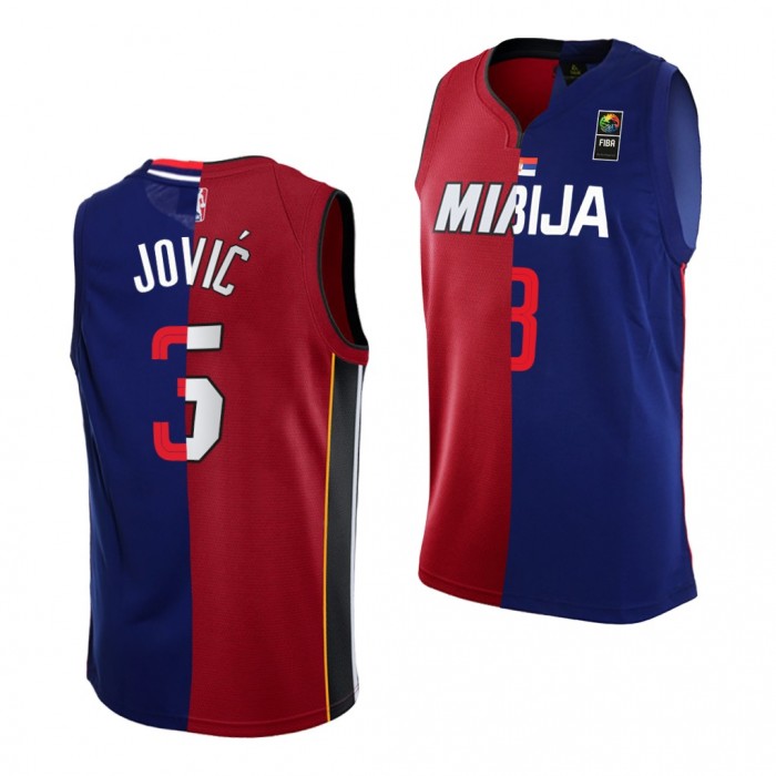 2022 NBA Draft Nikola Jovic #5 Heat X Serbia Red Royal Split Edition Jersey