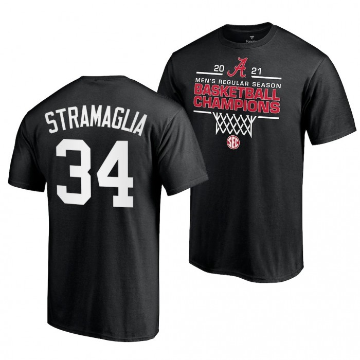 Alabama Crimson Tide Alabama Crimson Tide Paul Stramaglia Black 2021 SEC For Men Basketball Regular Season Champions T-Shirt