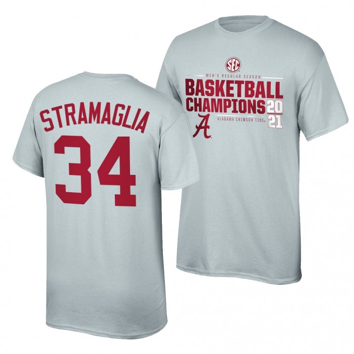 Alabama Crimson Tide Alabama Crimson Tide Paul Stramaglia Gray 2021 SEC For Men Basketball Regular Season Champions Top Of The World T-Shirt