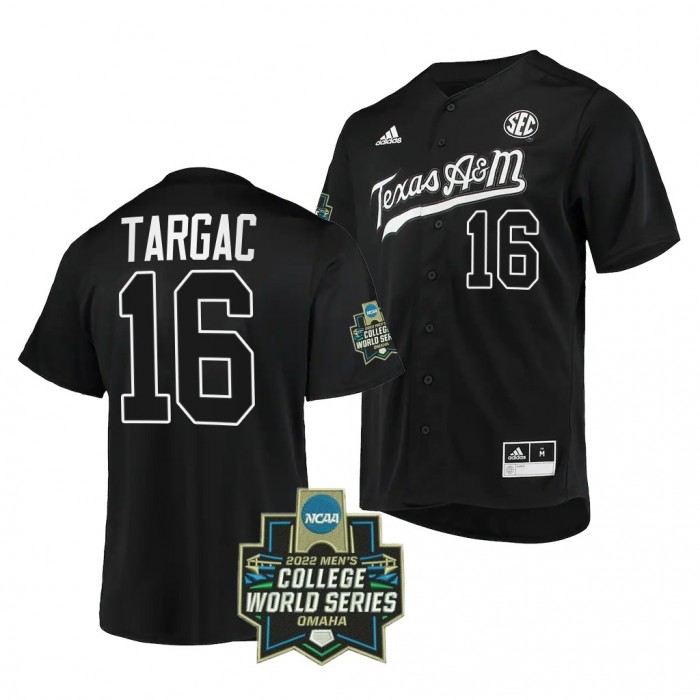 2022 College World Series Texas A&M Aggies Ryan Targac #16 Black Baseball Jersey Men