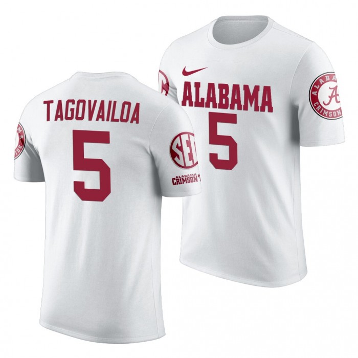 Alabama Crimson Tide Taulia Tagovailoa White 2019 Team Logo NCAA Football T-Shirt