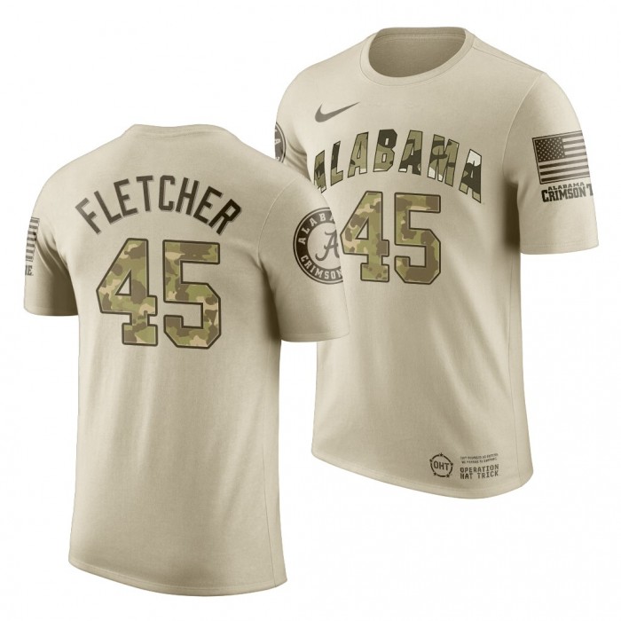 Alabama Crimson Tide Thomas Fletcher Oatmeal Desert Camo 2019 OHT Military Appreciation NCAA Football T-Shirt