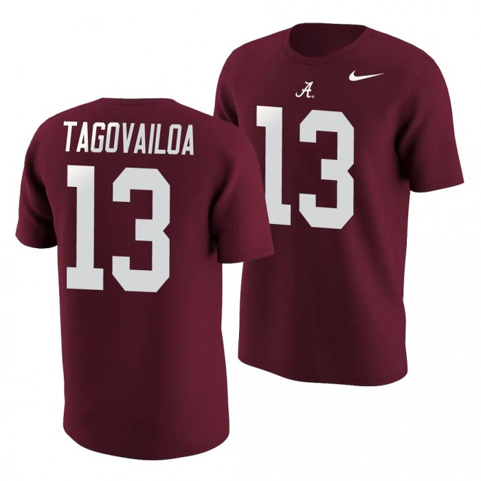 Alabama Crimson Tide Tua Tagovailoa Crimson College Football For Men Name & Number T-Shirt