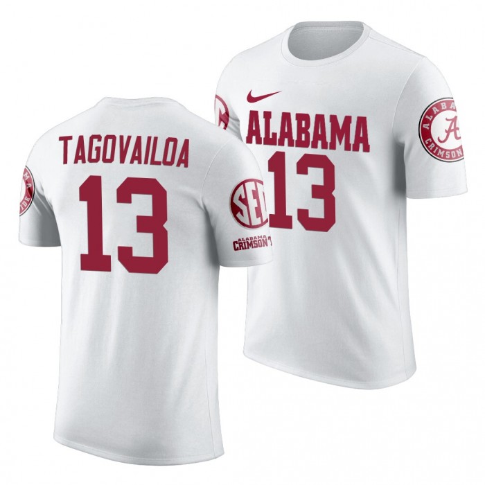 Alabama Crimson Tide Tua Tagovailoa White 2019 Team Logo NCAA Football T-Shirt