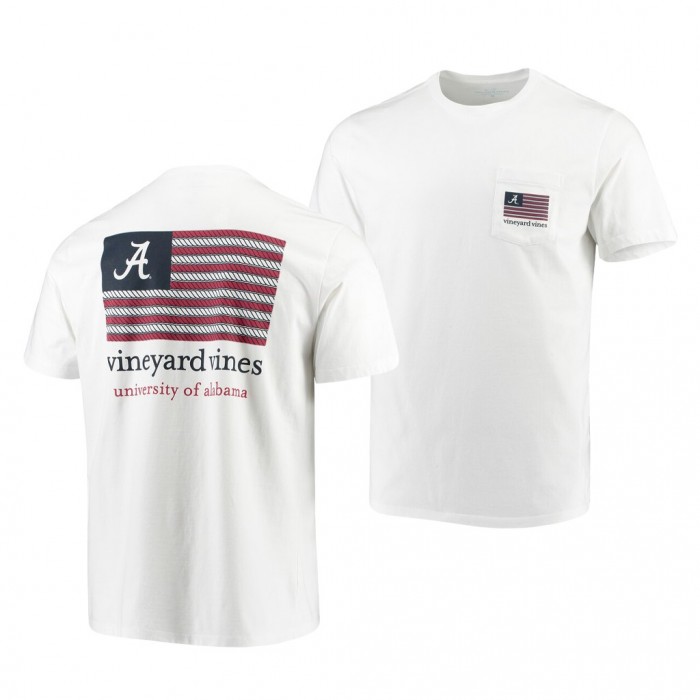 Alabama Crimson Tide White Americana Flag For Men T-Shirt