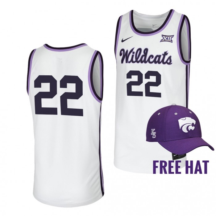 #22 Kansas State Wildcats 2022 Retro Basketball Free Hat White Jersey