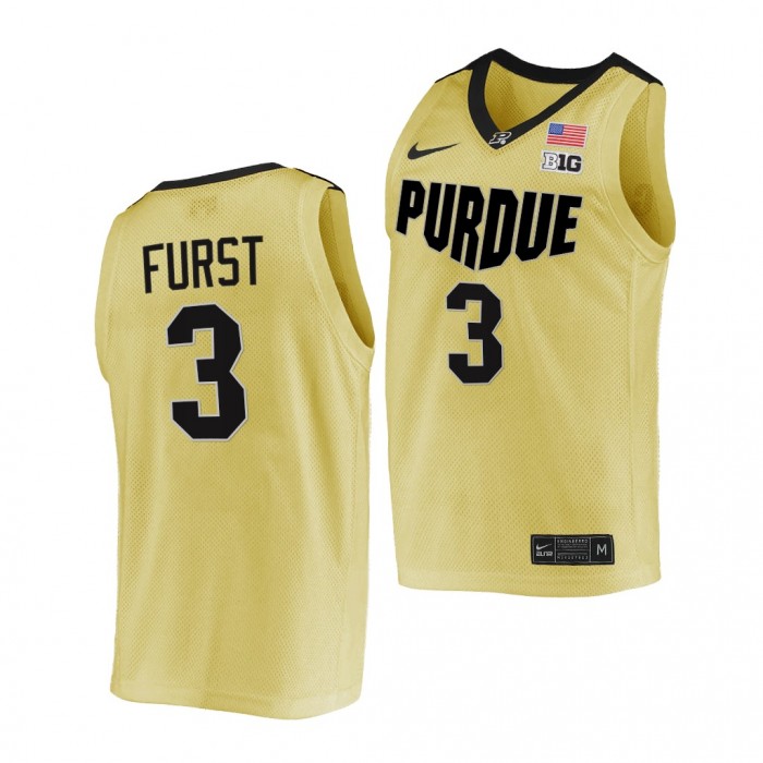 Caleb Furst Purdue Boilermakers Gold Jersey 2021-22 College Basketball Top Overall Seed Shirt