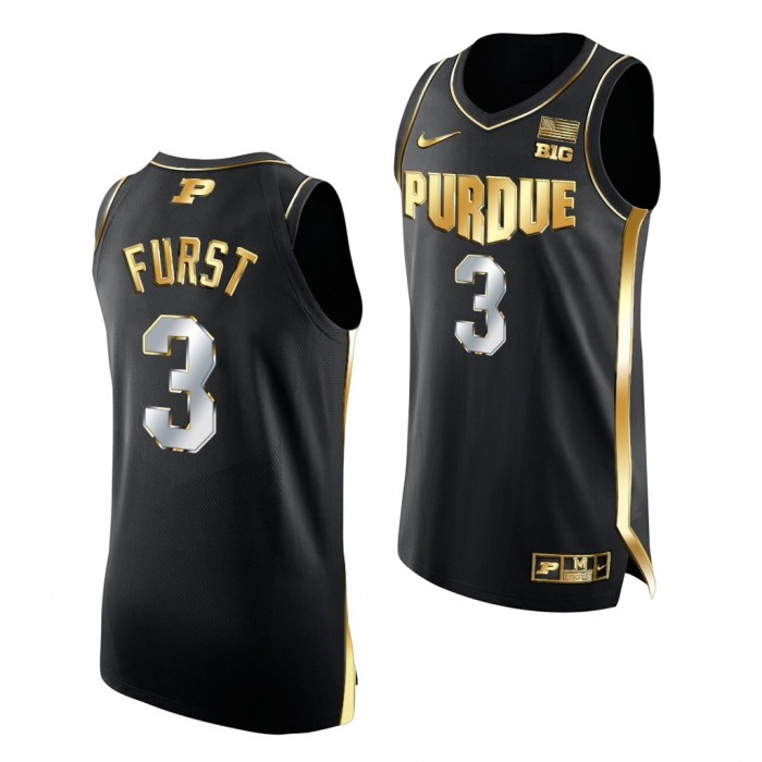 Caleb Furst Purdue Boilermakers Black Jersey 2021-22 Golden Edition Authentic Basketball Shirt