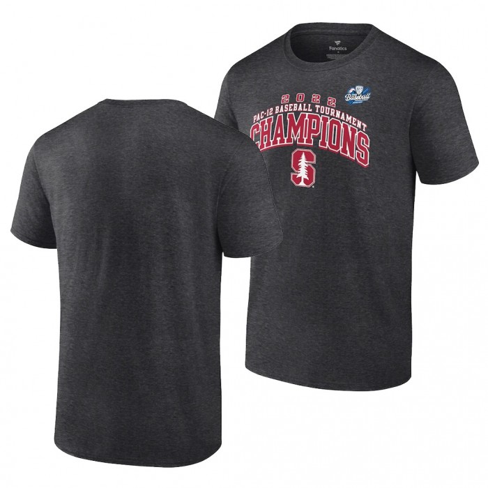 Stanford Cardinal Charcoal 2022 PAC-12 Tournament Champs Baseball Conference T-Shirt-Men