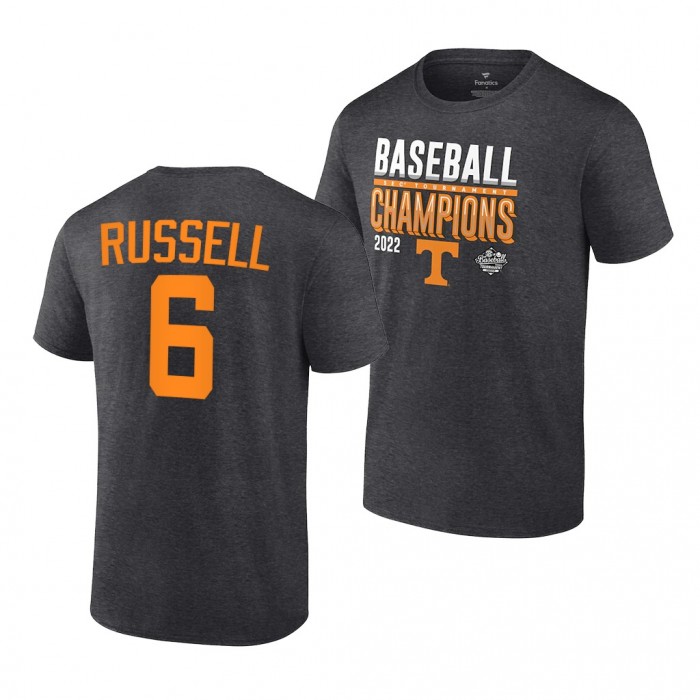 2022 SEC Baseball Tournament Champions Tennessee Volunteers Evan Russell Locker Room T-Shirt-Charcoal